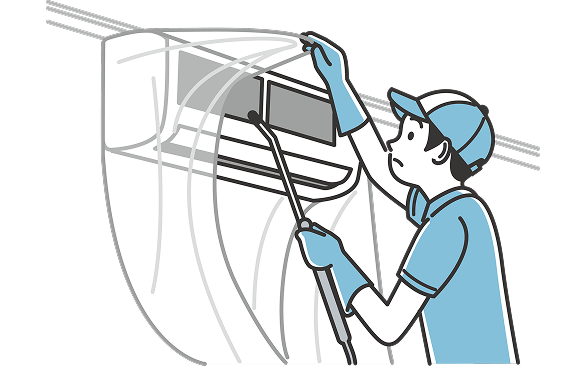 エアコンを掃除している男性